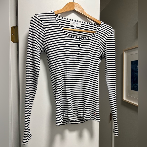 La Ligne Tops - La Ligne Striped Ribbed Henley Shirt